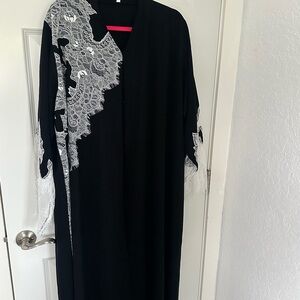 Black and White Lace Abaya